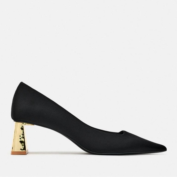 NWT Zara Gold Heeled Pointed Shoe - Picture 4 of 4